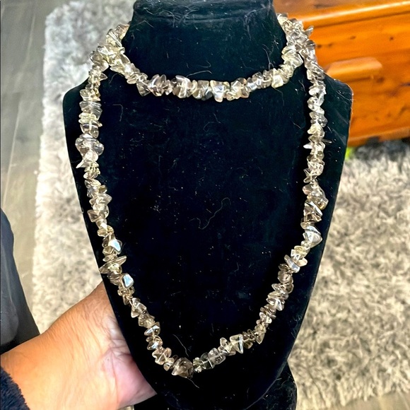 Vintage Smokey quartz Crystal Beaded Necklace Set - Picture 1 of 6